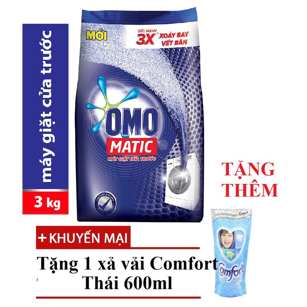 OMO Matic Xanh -Cửa trước 3kg Tặng túi comfort Thái 580ml