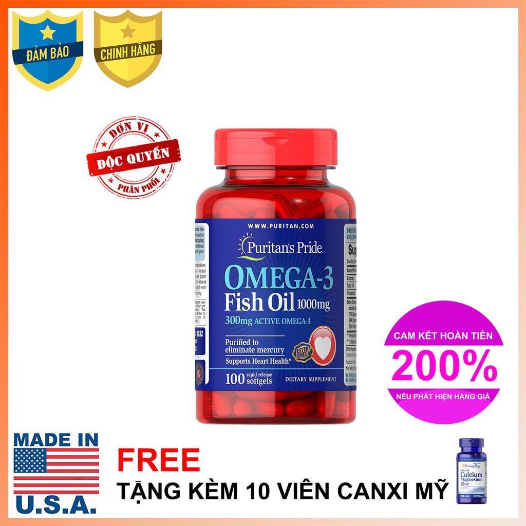 Dầu cá bổ sung EPA DHA bổ mắt, não, tim mạch, tăng cường hệ miễn dịch Puritan's Pride Omega-3 Fish Oil 1000mg | BigBuy360 - bigbuy360.vn