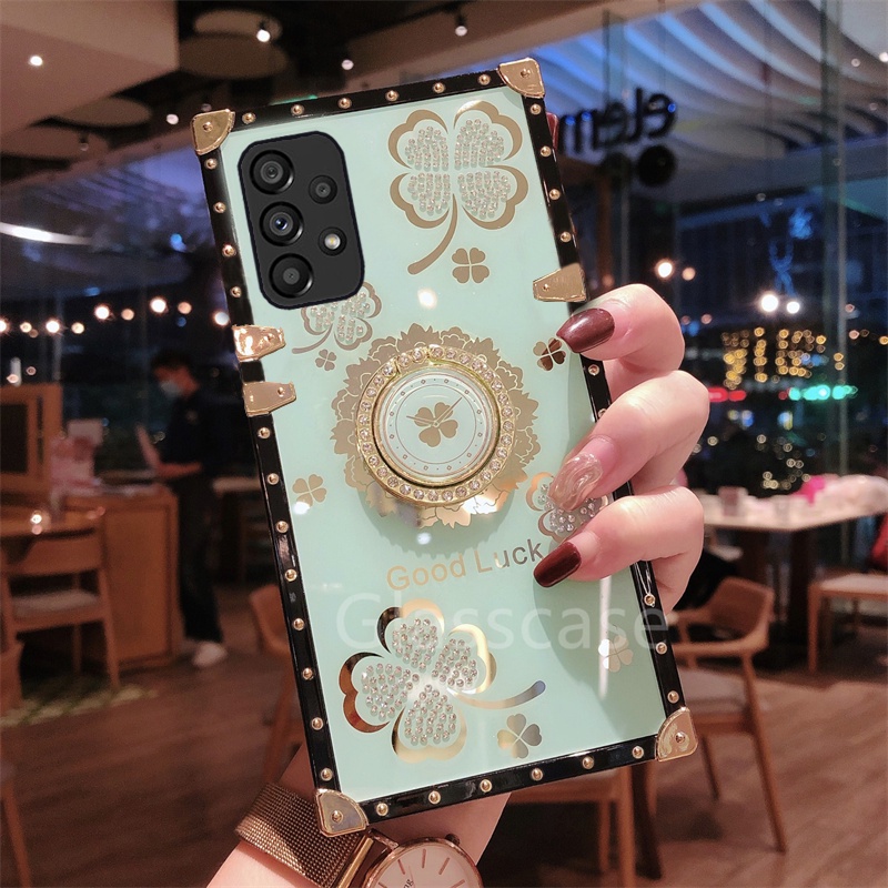 Ốp Điện Thoại Hình Cỏ Bốn Lá Đính Đá Có Giá Đỡ Cho Samsung Galaxy A13 A23 A33 A53 A73 A52 A52S S21 S20 FE 4G 5G