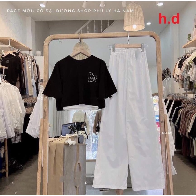 Set bộ 3 món áo thun + 2 dây+ quần suông❤️ áo phông quần trắng cá tính năng động, thời trang hè