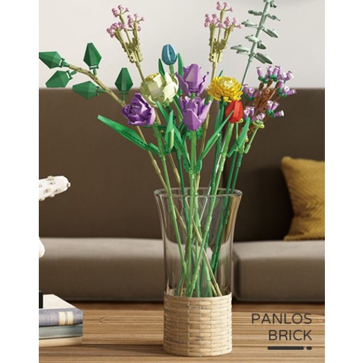 Bộ xếp hình lego Hoa Bouquet 65001 bao gồm 7+ loại hoa - Trang trí bàn làm việc và phòng khách