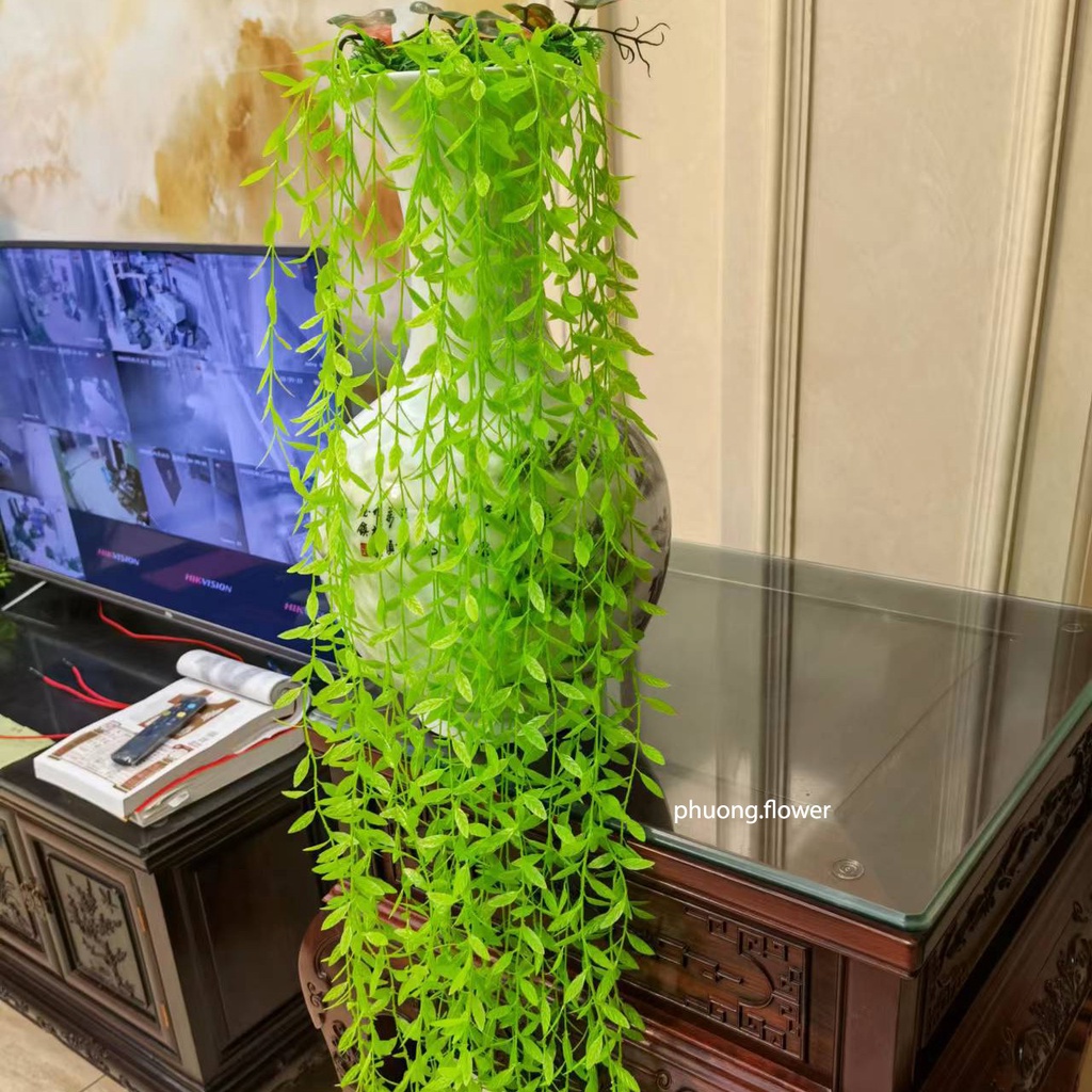 Dây lá cúc tần ấn độ giả nhựa dài 100cm 5 nhánh lá dùng trang trí nhà cửa giỏ dây leo hoặc rèm dây lá ban công tuyệt đẹp