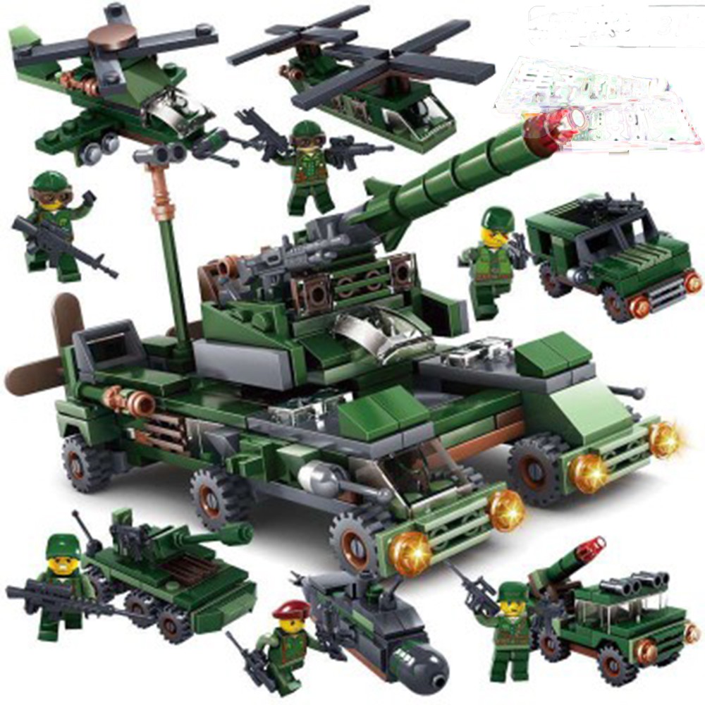 Bộ Đồ Chơi Lego Pháo Đài Quân Đội 6 Trong 1 Cao Cấp, Nhựa ABS - Đồ Chơi Phát Triển Trí Tuệ