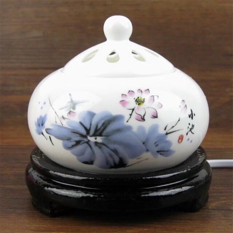 Lư Xông Đốt Trầm Hương, Tinh Dầu - Lư Gốm Sứ Xông Trầm Hương Bằng Điện Có Hẹn Giờ