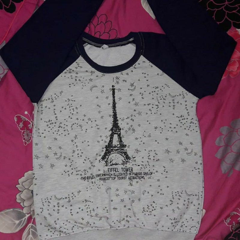 Áo thun dài tay hình tháp Eiffel chất da cá mềm mỏng co giãn