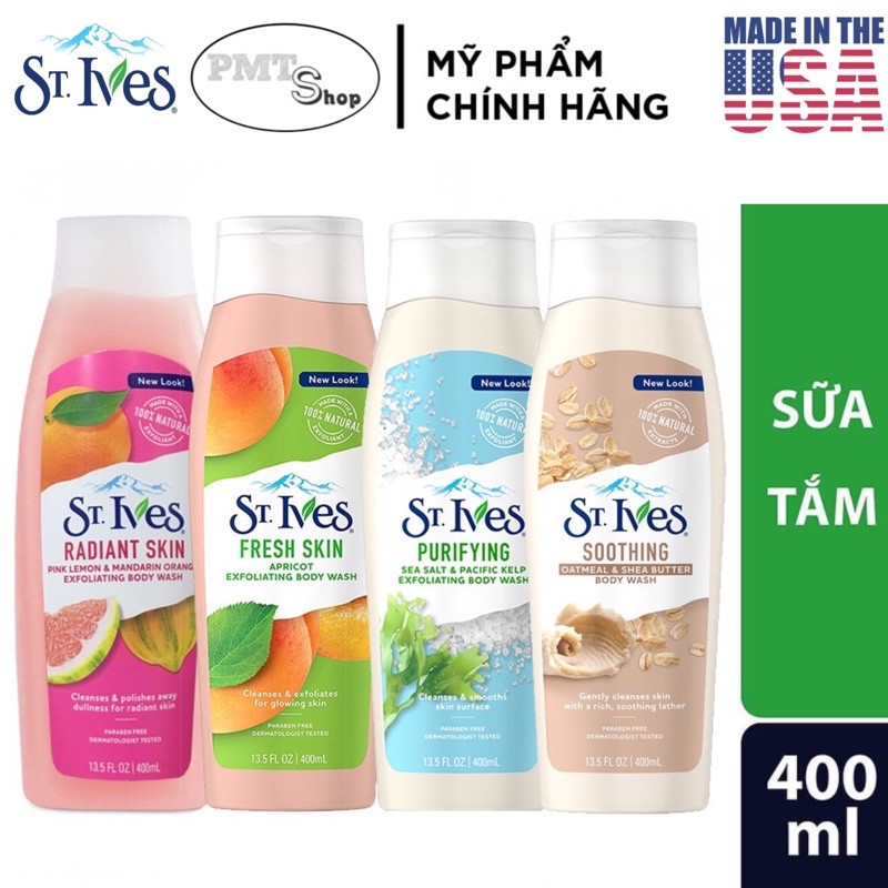 [USA] Sữa tắm ST.IVES 400ML muối biển và tảo bẹ | Cam Chanh | Yến Mạch & Bơ - Mỹ