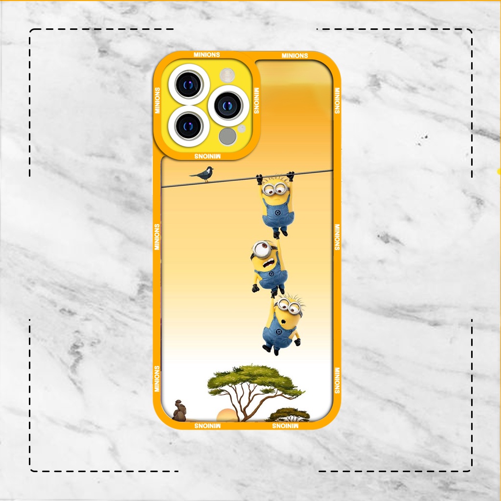Ốp lưng iphone samsung xiaomi oppo cạnh vuông JM CASE Minions leo cây