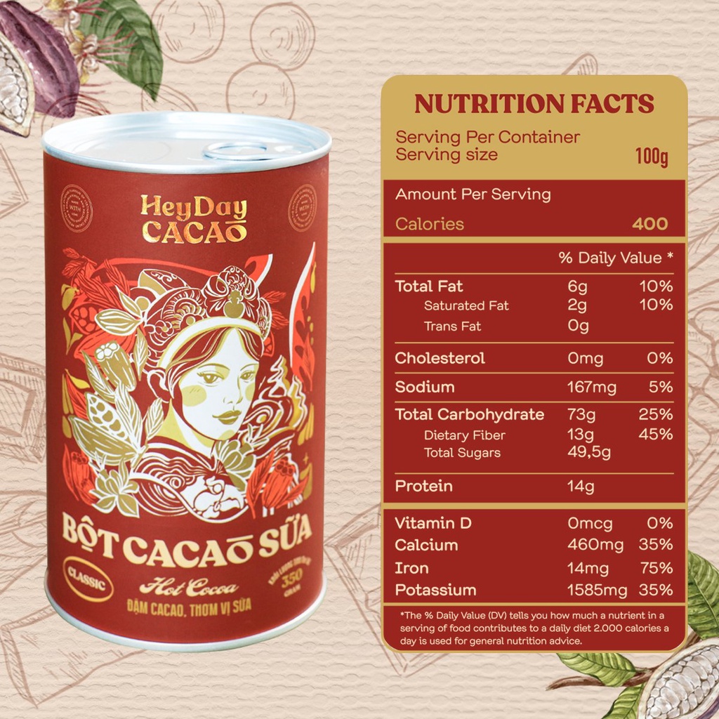 Bột cacao sữa Classic - Đậm cacao, thơm vị sữa – Lon 350g - Heyday Cacao