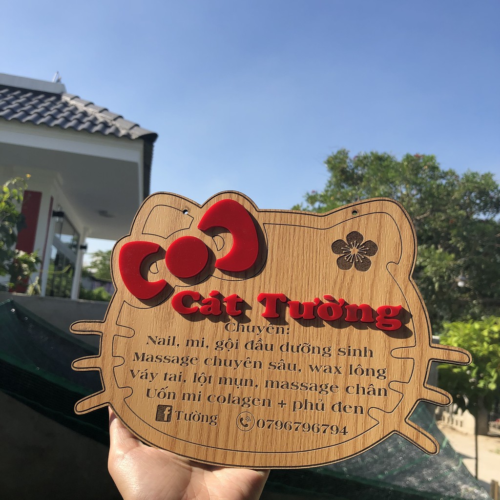 Bảng hiệu gỗ mẫu Hello Kitty - Trang trí shop bán hàng theo yêu cầu