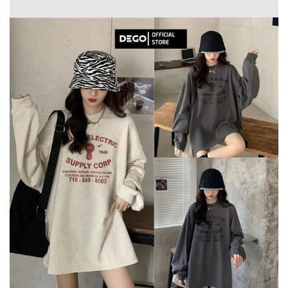 Áo sweater cổ tròn tay bồng in chữ MANOR style hàn quốc DEGO Áo sweater nữ form rộng 2 màu