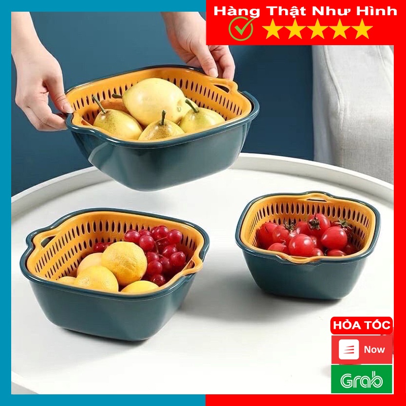 Bộ Rổ 6 Món Kèm Chậu VUÔNG Đa Năng Chất Liệu Nhựa Cao Cấp Đựng Thực Phẩm Rau Củ Quả - MTDDT