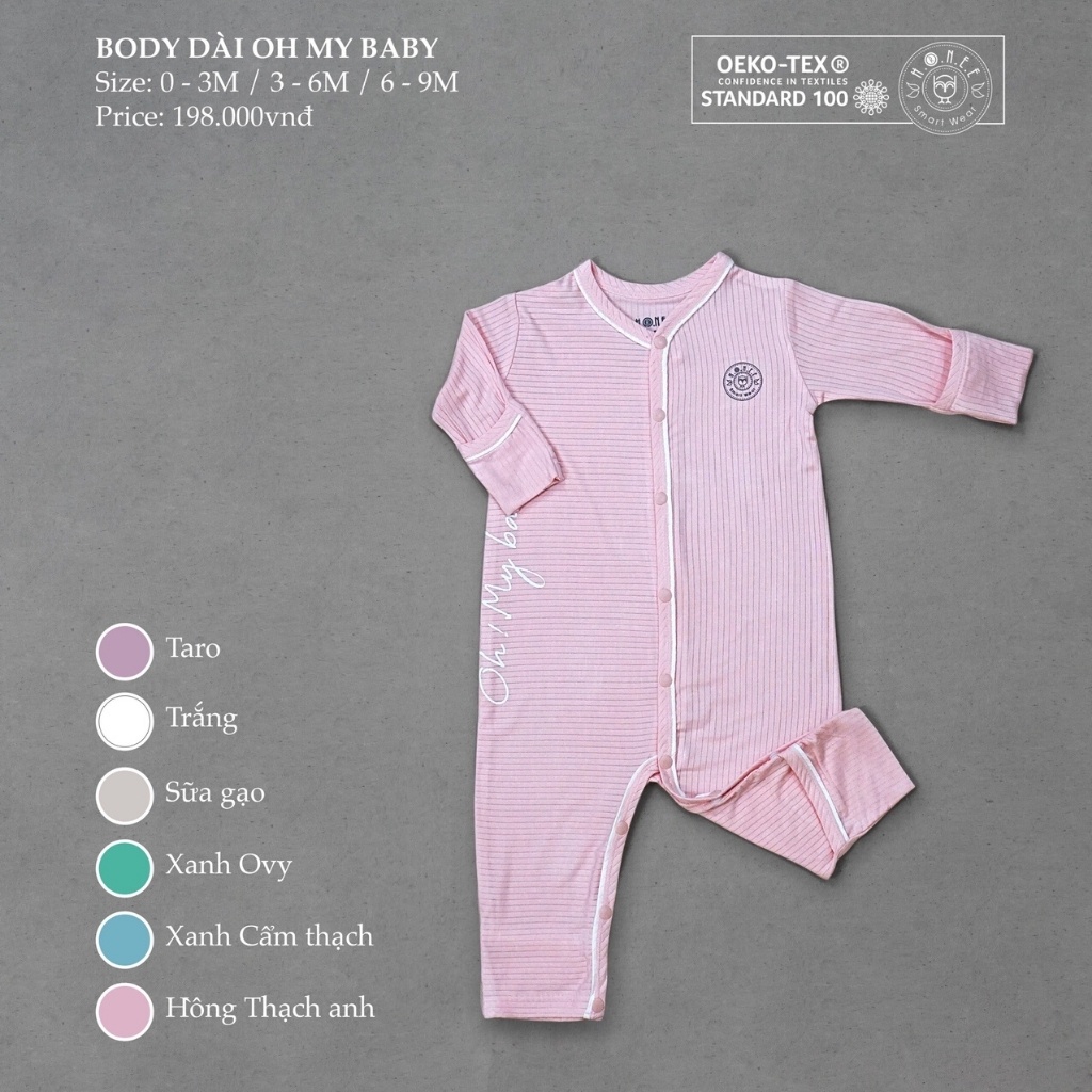 Bộ body cho bé sơ sinh HRNEE body dài tay lật bao chân bao tay chất vải Modal cho bé 0 đến 6 tháng tuổi