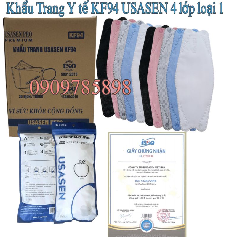 {Bịch 10 cái} Khẩu trang KF94 4 lớp USasen loại 1, CN Hàn Quốc chống bui mịn, đối lưu khí, có 5 màu( Có chứng từ Y Tế}