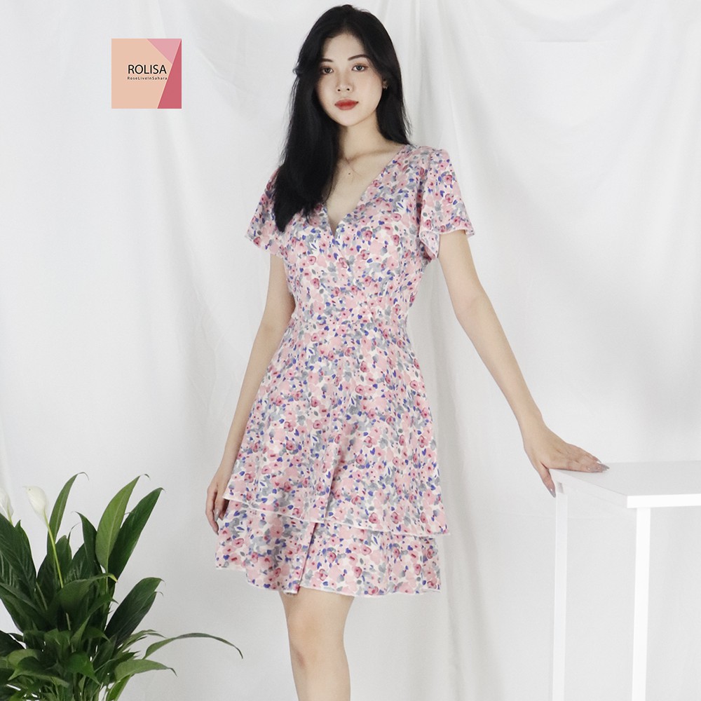 Đầm váy nữ hoa cổ chéo xinh xắn Rolisa RD057 | BigBuy360 - bigbuy360.vn