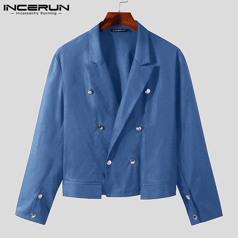 Áo blazer INCERUN tay dài xẻ thiết kế 2 hàng khuy thanh lịch cho nam