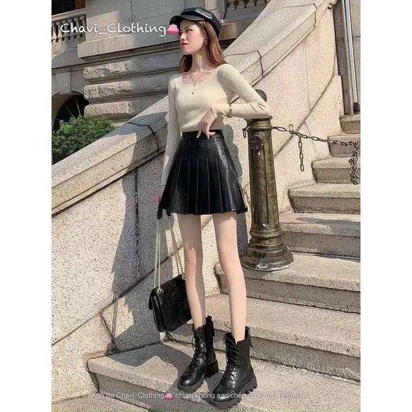 Chân váy da xếp ly có lót quần hàng Quảng Châu | BigBuy360 - bigbuy360.vn