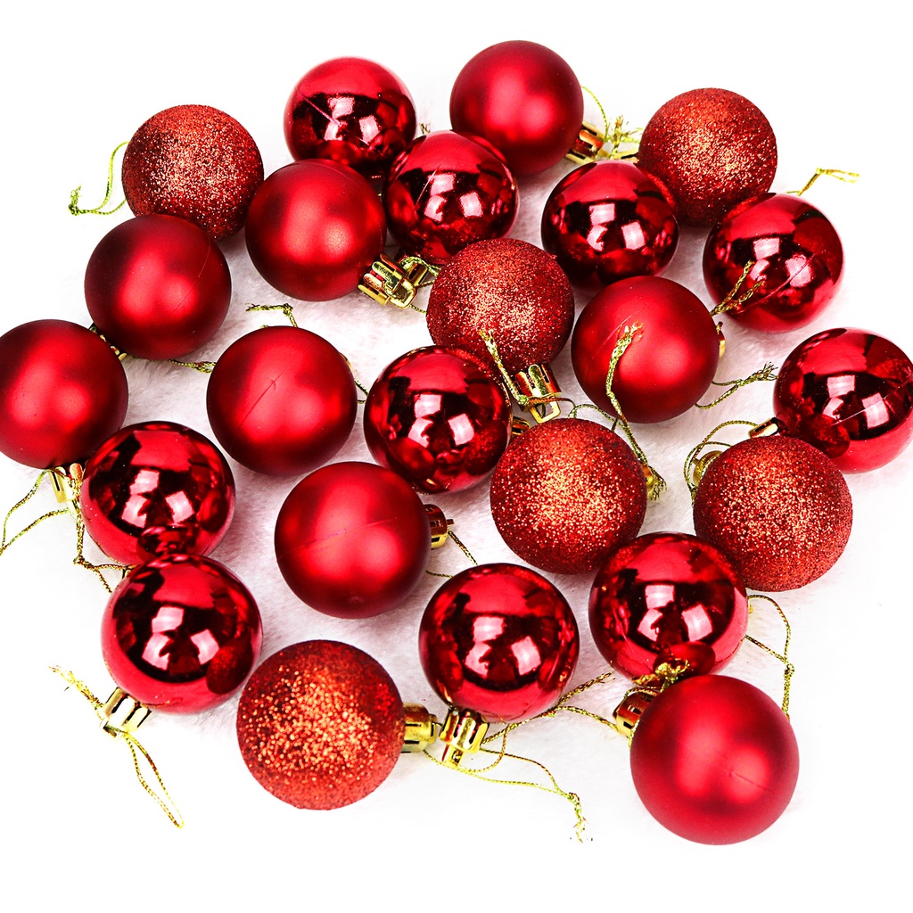 Hộp 24 trái châu OSSAYI 3cm nhiều màu sắc trang trí Giáng sinh năm mới