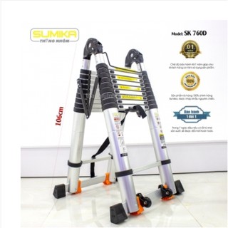 Thang nhôm rút chữ a đa năng 7,6m - có bánh xe - chính hãng - bảo hành 18 tháng