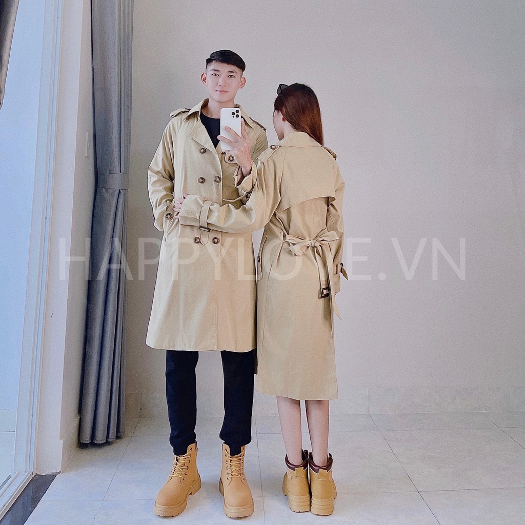 Áo Khoác Mangto Đôi Nam Nữ Form rộng mùa Đông đẹp kiểu dáng Hàn Quốc HAPPYLOVE, Set Đồ Đôi Couple Màu Kem Dáng Dài H26