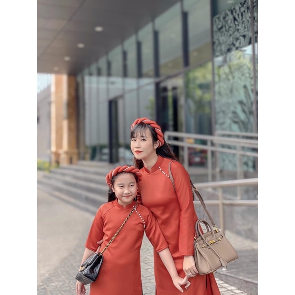 Áo dài cách tân Đông Du màu cam-toàn bộ ảnh thật