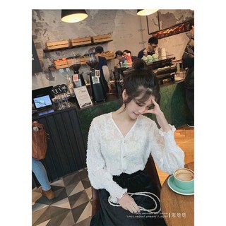 [Bigsiz] Áo sơ mi lông ren đính cúc ngọc