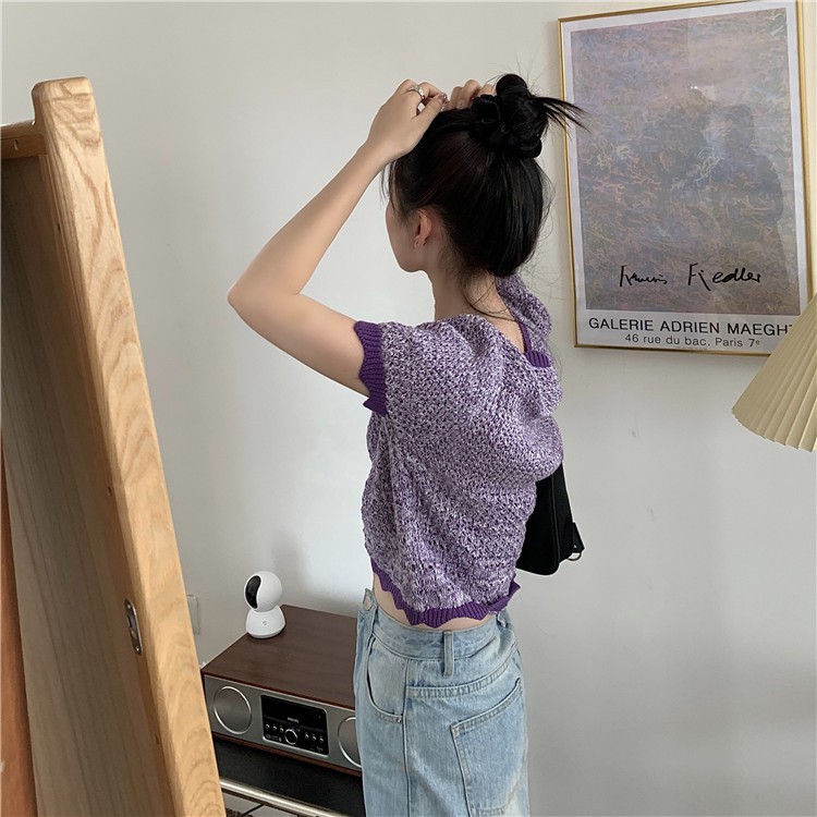Xiaozhainv Áo Cardigan Xiaozhainv Dệt Kim Tay Ngắn Phong Cách Vintage Hàn Quốc