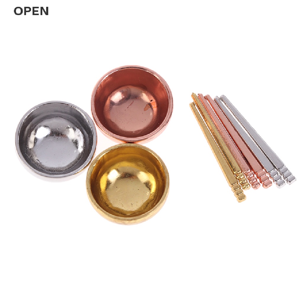 Op 1 Bộ Chén Và Đũa Mini Màu Vàng Bạc Phụ Kiện Cho Búp Bê Thu Nhỏ my