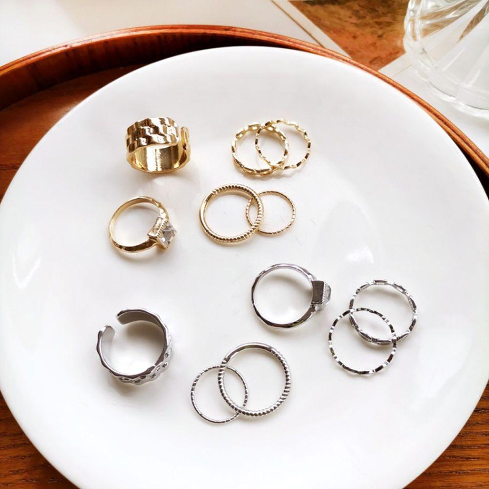 QQMALL Set 6 Chiếc Nhẫn Tròn Gợn Sóng Thời Trang Cho Nữ