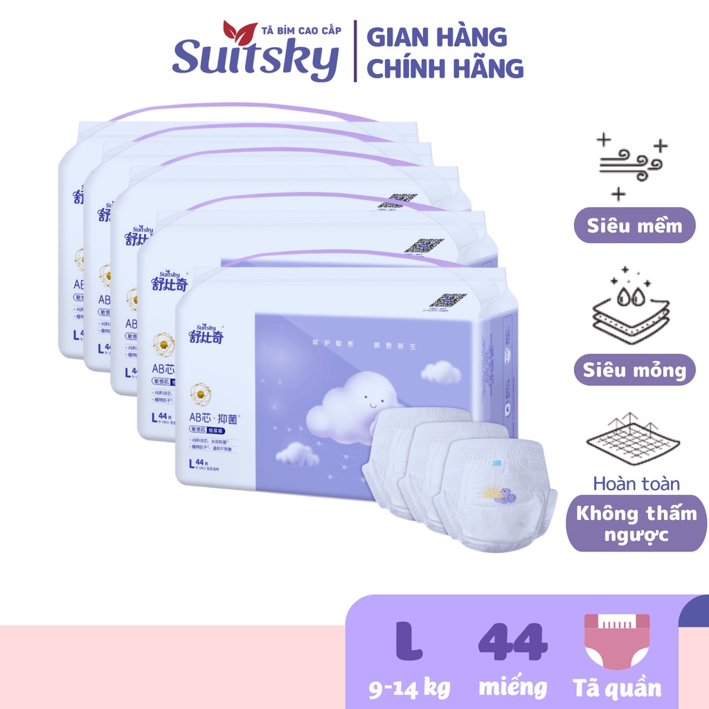 Combo 5 Tã/ Bỉm Quần Suitsky kháng khuẩn 99% nội địa Trung Cho Bé 9-14kg - Size L44