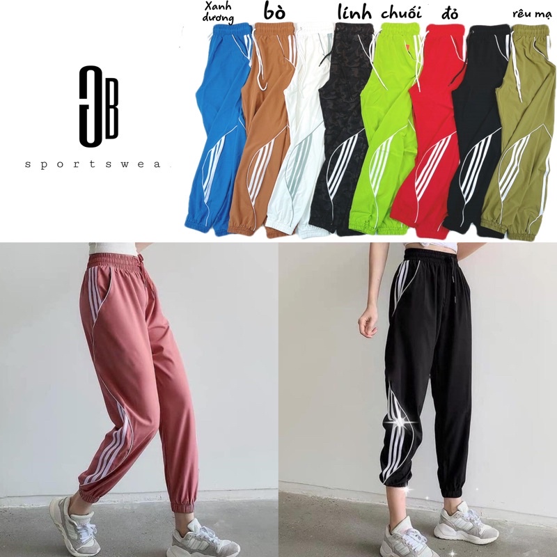 Quần jogger thể thao nữ form rộng viền trắng 3 sọc, tập gym, nhảy dance, đi chơi , chạy bộ nhiều màu cực xinh