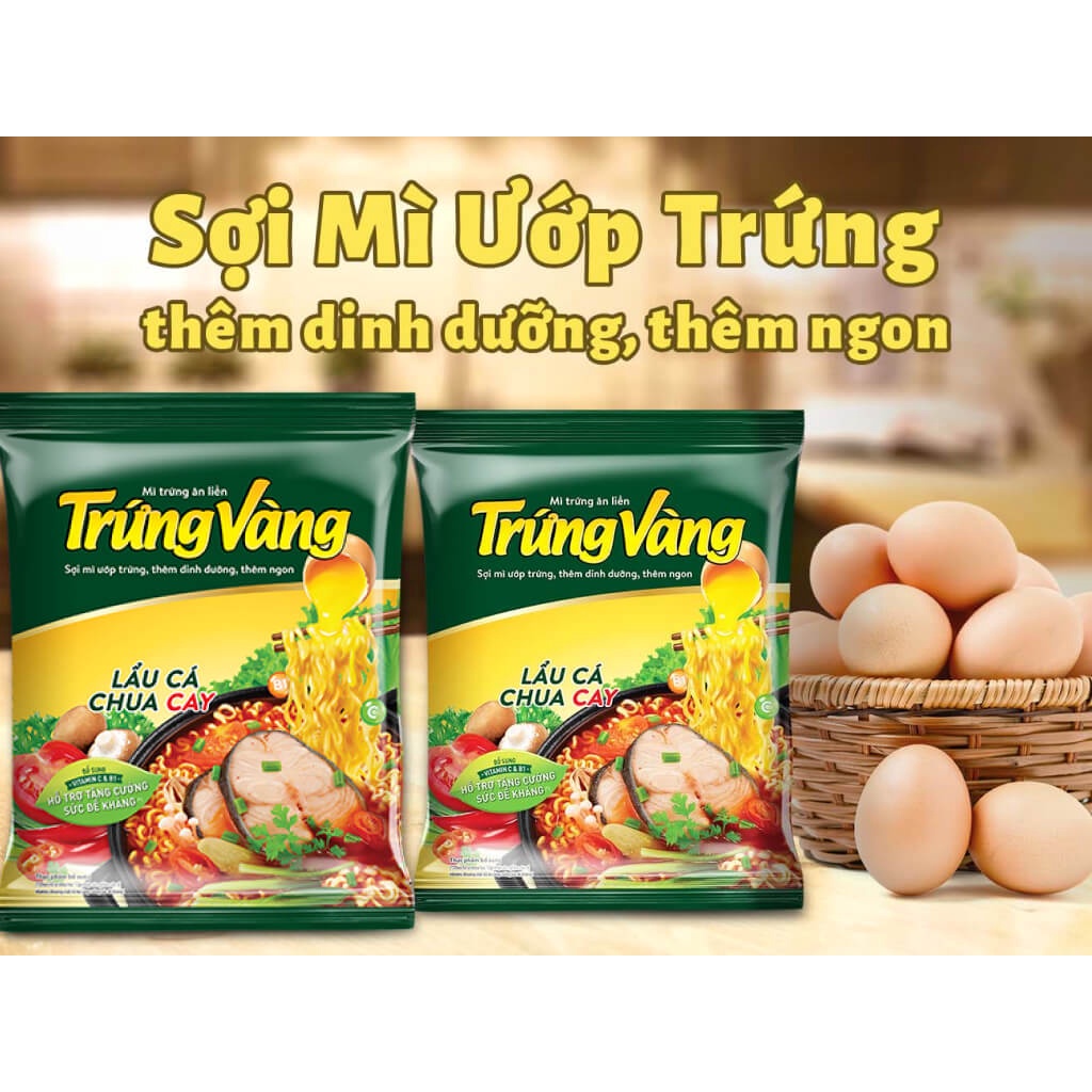 Thùng 30 gói mì Trứng Vàng vị tôm chua cay / lẩu cá chua cay gói 75g