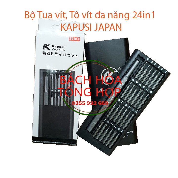 Bộ tua vít, Tô vít đa năng KAPUSI JAPAN chuyên sửa chữa điện thoại, máy tính, latop... có nam châm 24in1 Chính hãng