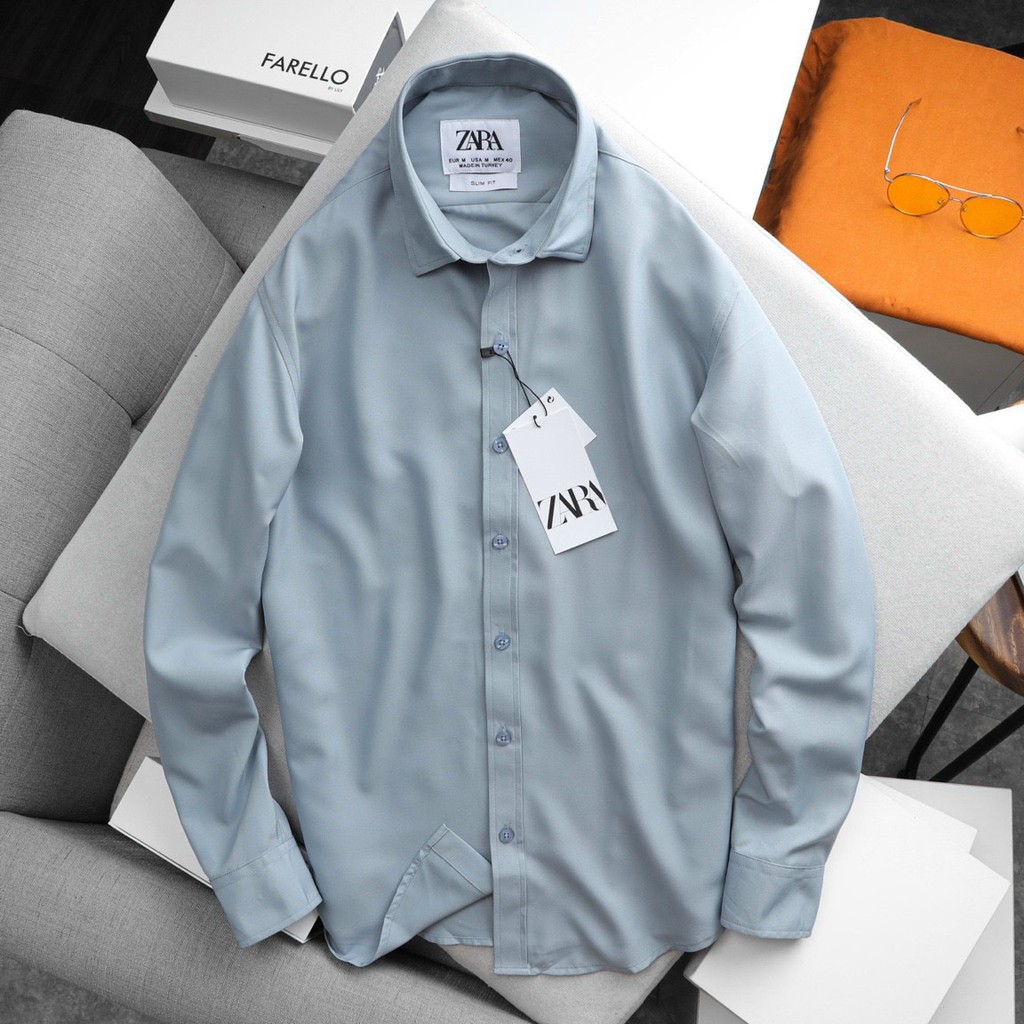 Áo sơ mi nam tay dài ZARA màu xám xanh vải Oxford công sở - Đẳng Cấp Soái Ca
