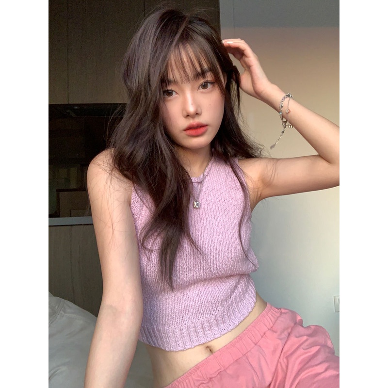 Áo Dệt Kim Không Tay Hở Lưng Thời Trang Mùa Hè Cho Nữ