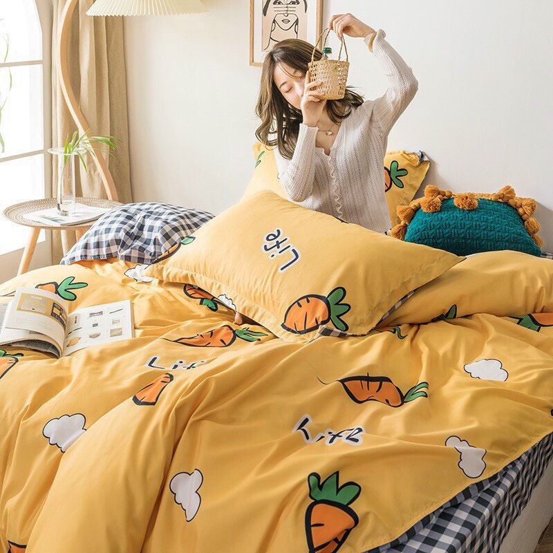 Bộ chăn ga gối Poly Cà Rốt - Chất liệu Cotton thấm hút - Set 4 món nhập khẩu (không kèm ruột)