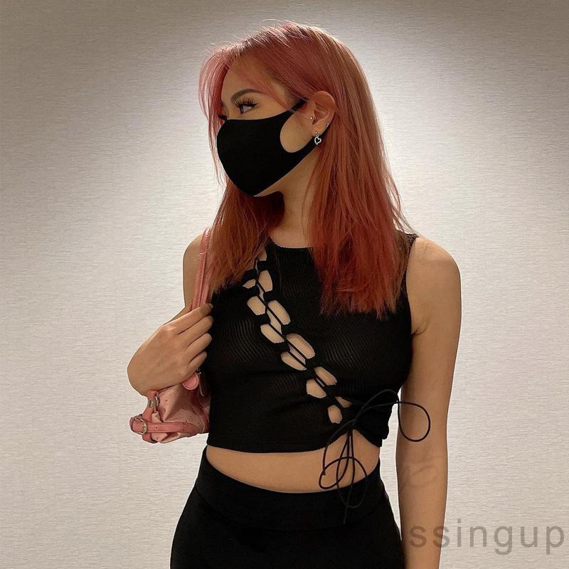 Áo không tay dáng ôm thiết kế khoét rỗng đan dây cá tính cho nữ