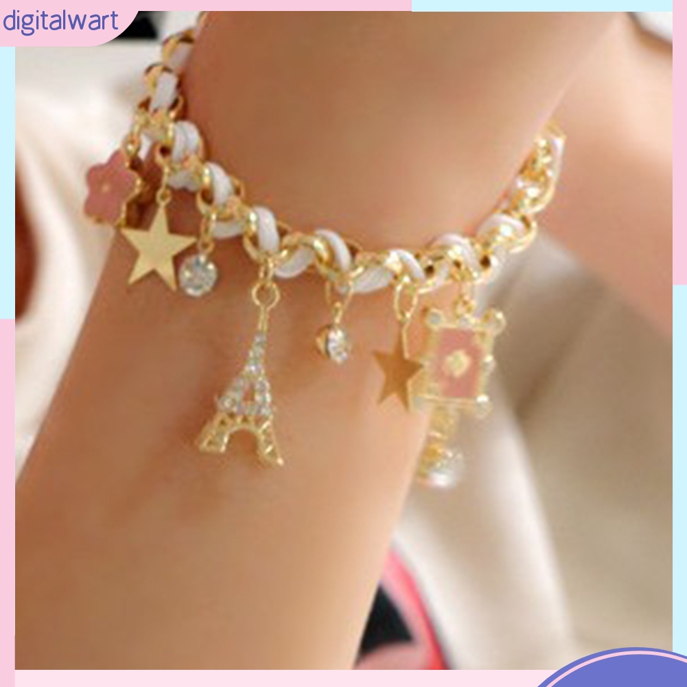 Vòng da nhân tạo đeo tay thiết kế mặt tháp Eiffel nhỏ nhắn xinh xắn dễ thương dành cho nữ