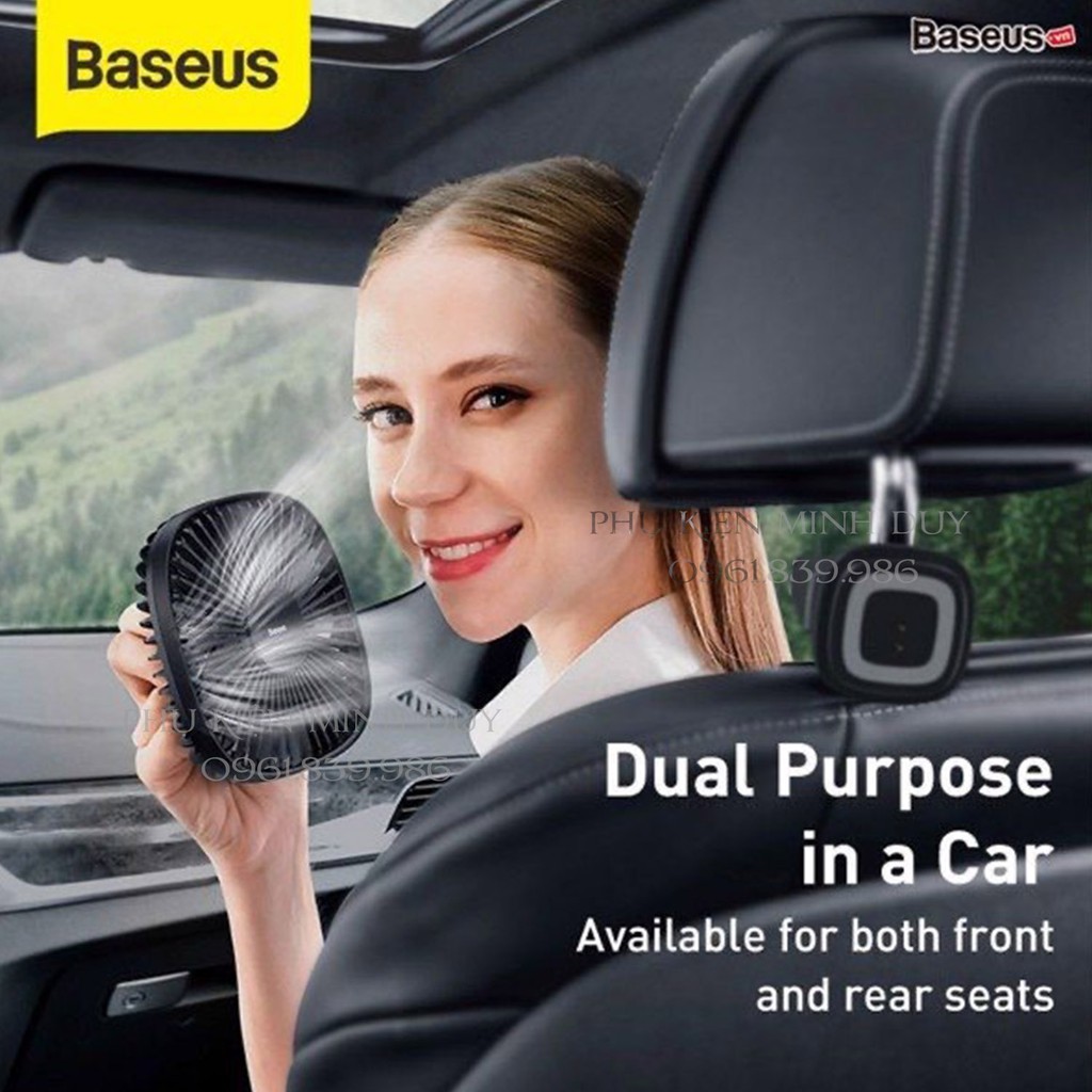 Quạt mini gắn lưng ghế dùng trên xe ô tô Baseus Natural Wind Magnetic Rear Seat Fan (pin sạc 1000mAh, 2 cấp tốc độ..) ❤