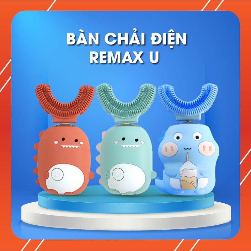 Bàn chải đánh răng điện cho bé Remax U Plus, máy đánh răng thông minh cho trẻ từ 2 tuổi, đầu chải chữ U silicon siêu mềm