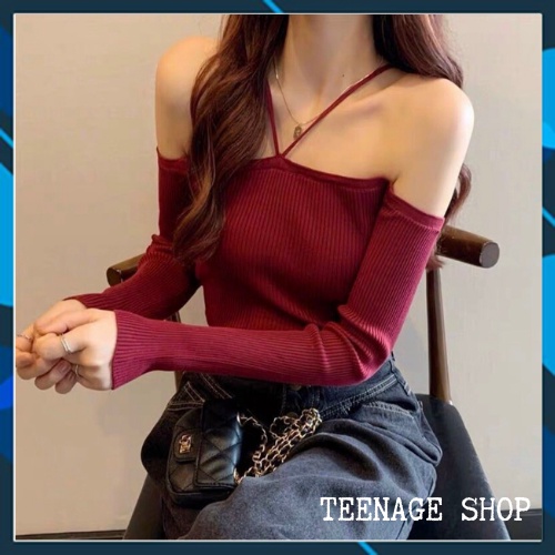 Áo len trễ vai tay dài ulzzang kiểu Hàn Quốc | BigBuy360 - bigbuy360.vn