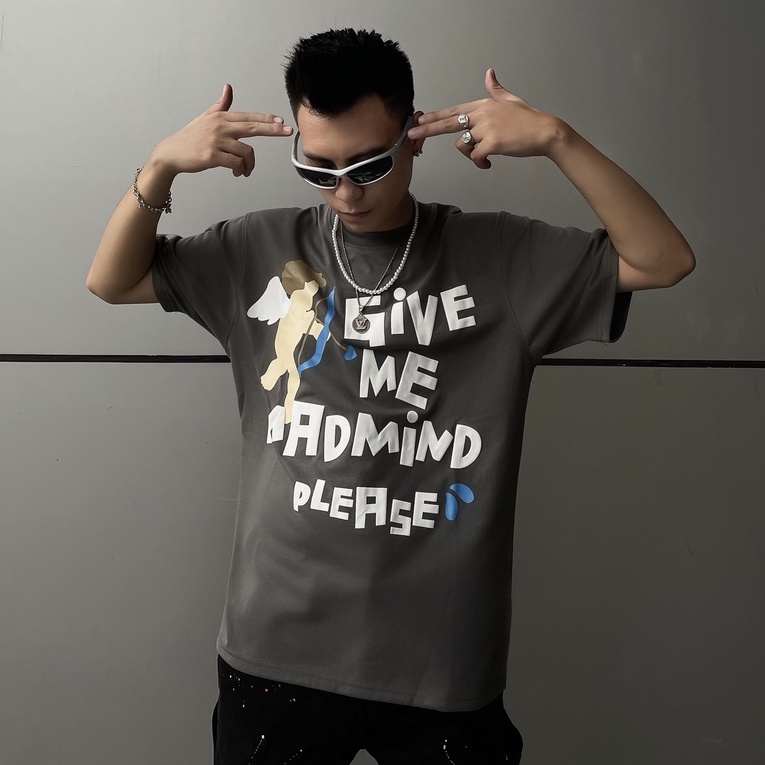 MADMIND® Chính Hãng - Áo Thun In Nổi Give Me  Màu Đen / Xám Form Rộng Unisex