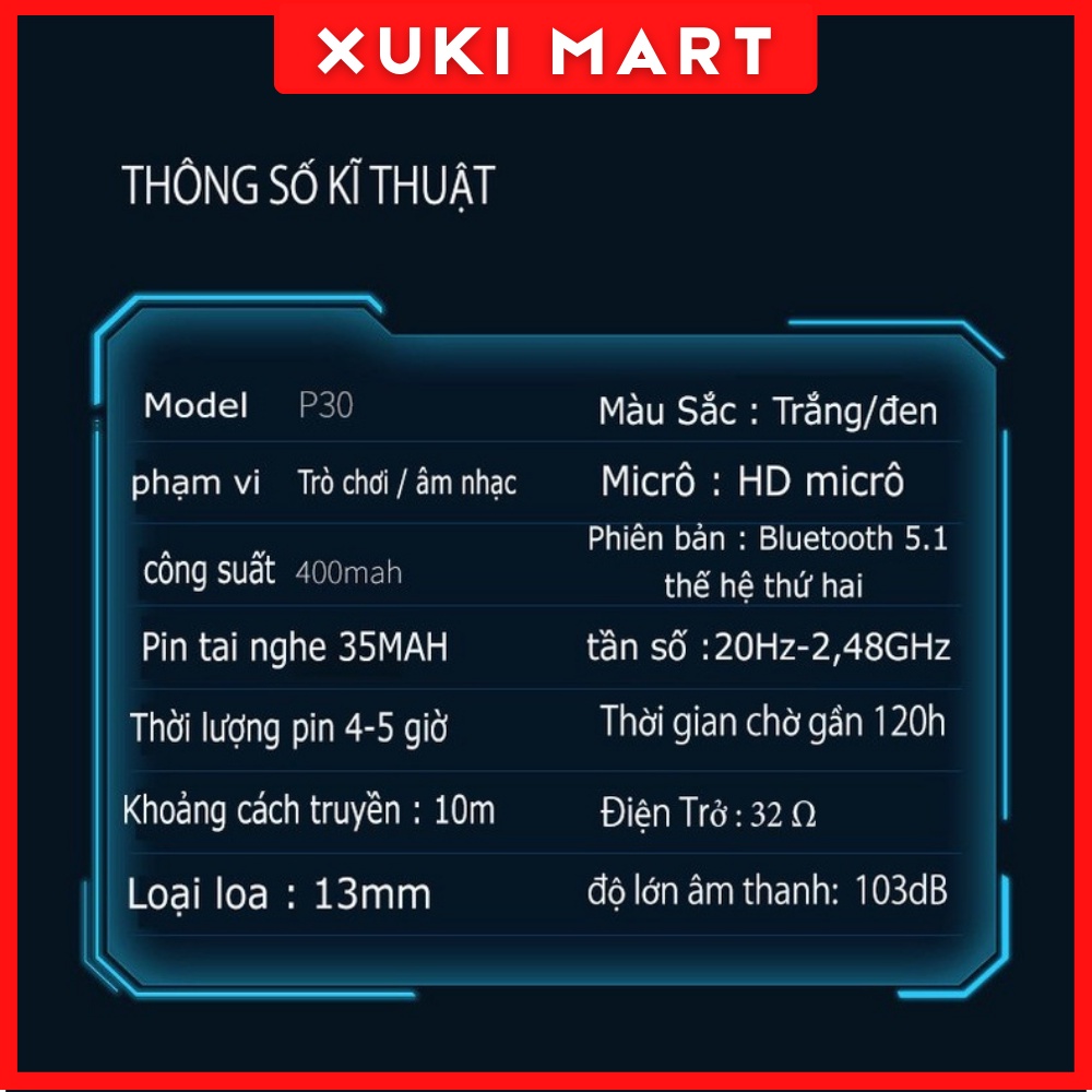 Tai nghe không dây Gaming P30 Max TWS bluetooth 5.1 có đèn led,có mic độ trễ cực thấp - XuKi Official