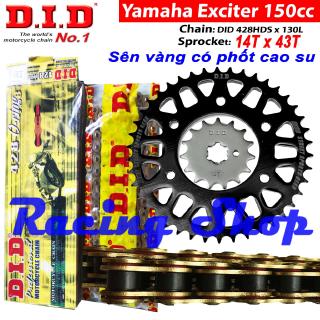 Nhông sên dĩa Exciter 150, FZ 150 nhông 14T dĩa 43T – Sên DID Vàng có phốt cao su vàng 130L - Thái Lan