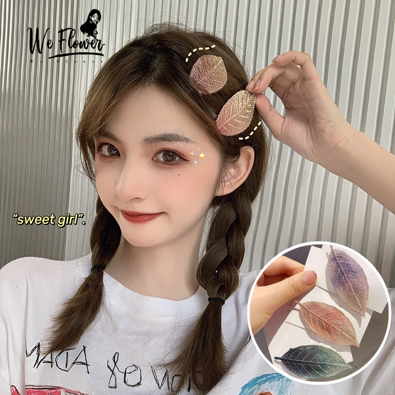 Kẹp Tóc Hình Chiếc Lá Màu Tím / Hồng / Xanh Lá cho nữ
