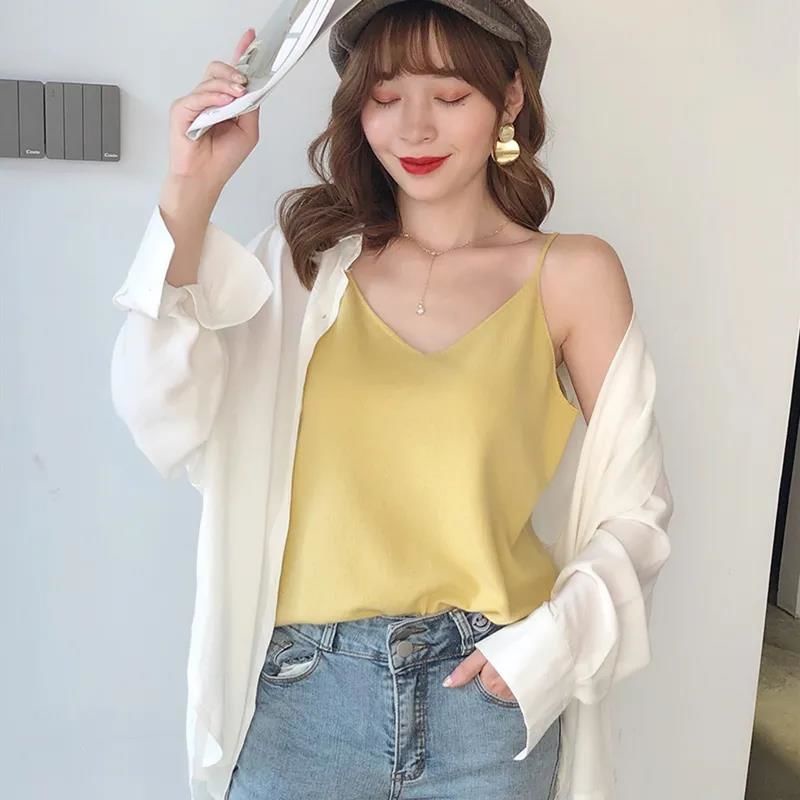 Áo Hai Dây Dệt Kim Màu Sắc Đơn Giản Thời Trang