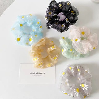 Dây buộc tóc scrunchie sợi lưới hoa cúc trong suốt dễ thương