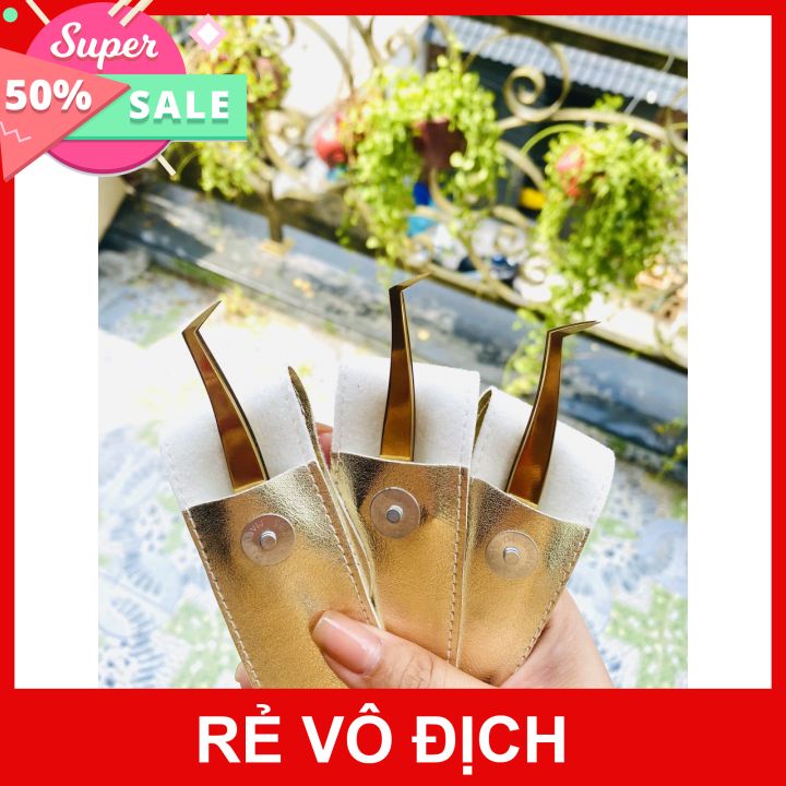 NHÍP GẮP MI VÀNG MŨI VUÔNG PHỦ NHÁM NANO ( tặng kèm bao da đựng nhíp)