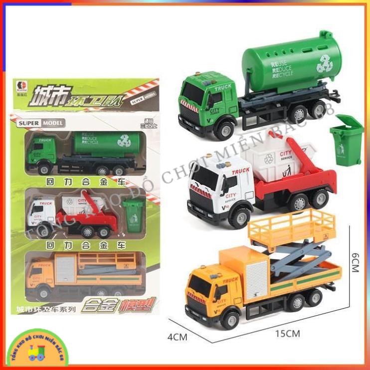 Đồ chơi Hộp 6 xe ô tô môi trường, xe chở rác, xe chở nước, mô hình đồ chơi ô tô cho bé sáng tạo TKMB68