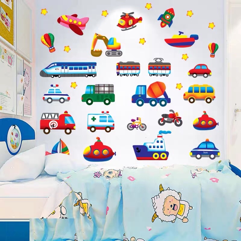 Decal dán tường, Tranh dán tường phương tiện giao thông cho bé.
