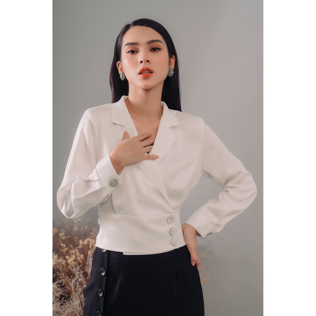 Áo lụa cổ danton đắp chéo Gunich (nhiều màu)